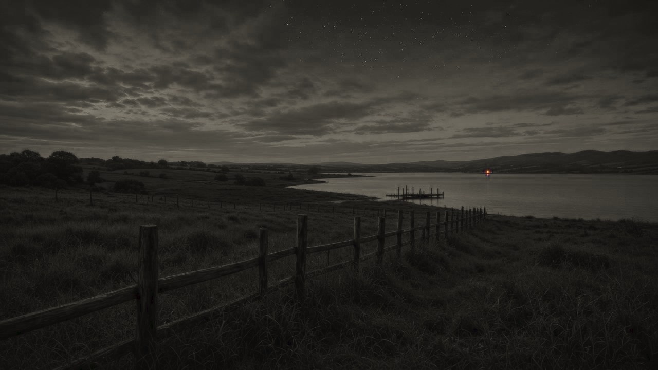 Rural night acreage with a farmhouse and open sky